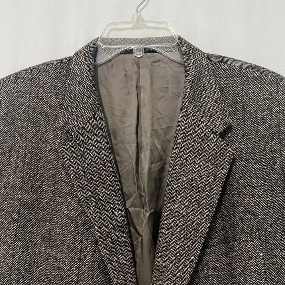 Corneliani Wool Camel Silk Tweed Blazer Brown Jacket 56R Herringbone Italy